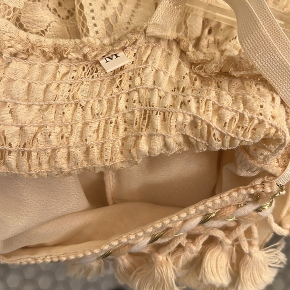 Boho Lace Tassel Cream Dress M - Picture 7 of 7
